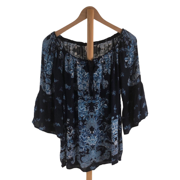 Billabong Tops - Billabong Women's Blue Floral Peasant Blouse Bell Sleeve Size M